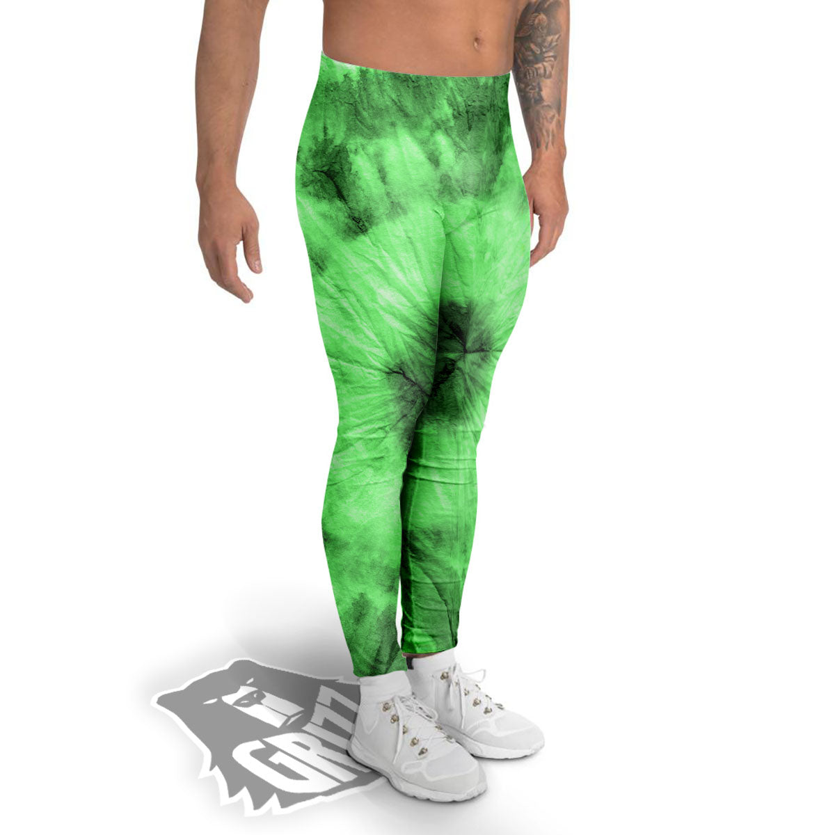 Tie Dye Green Print Men's Leggings-grizzshop