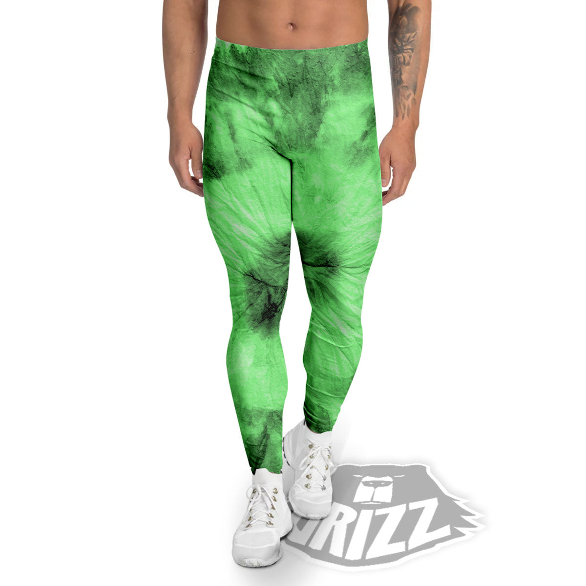 Tie Dye Green Print Men's Leggings-grizzshop