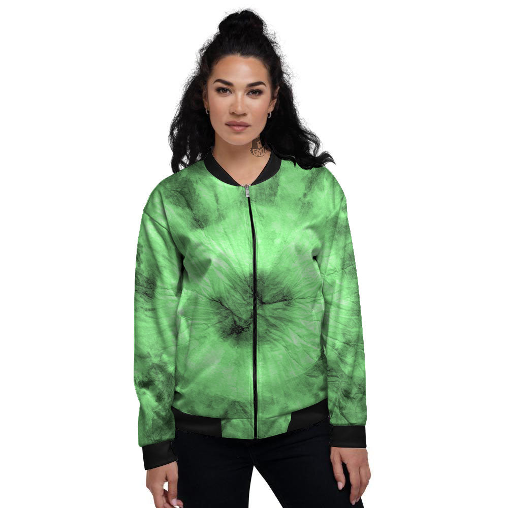 Tie Dye Green Print Women's Bomber Jacket-grizzshop