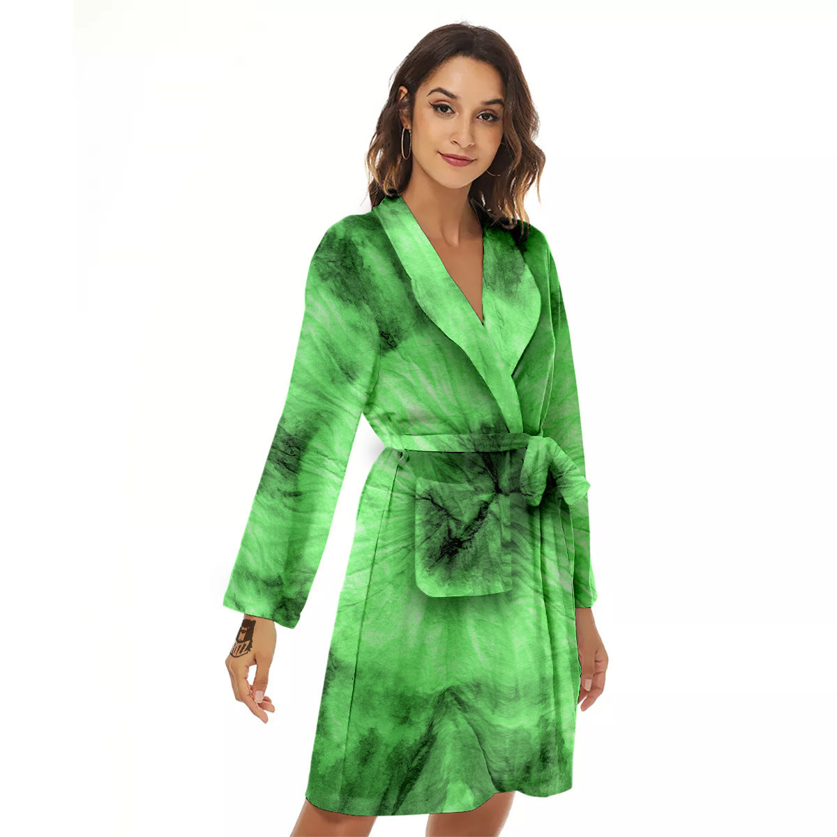 Tie Dye Green Print Women's Robe-grizzshop