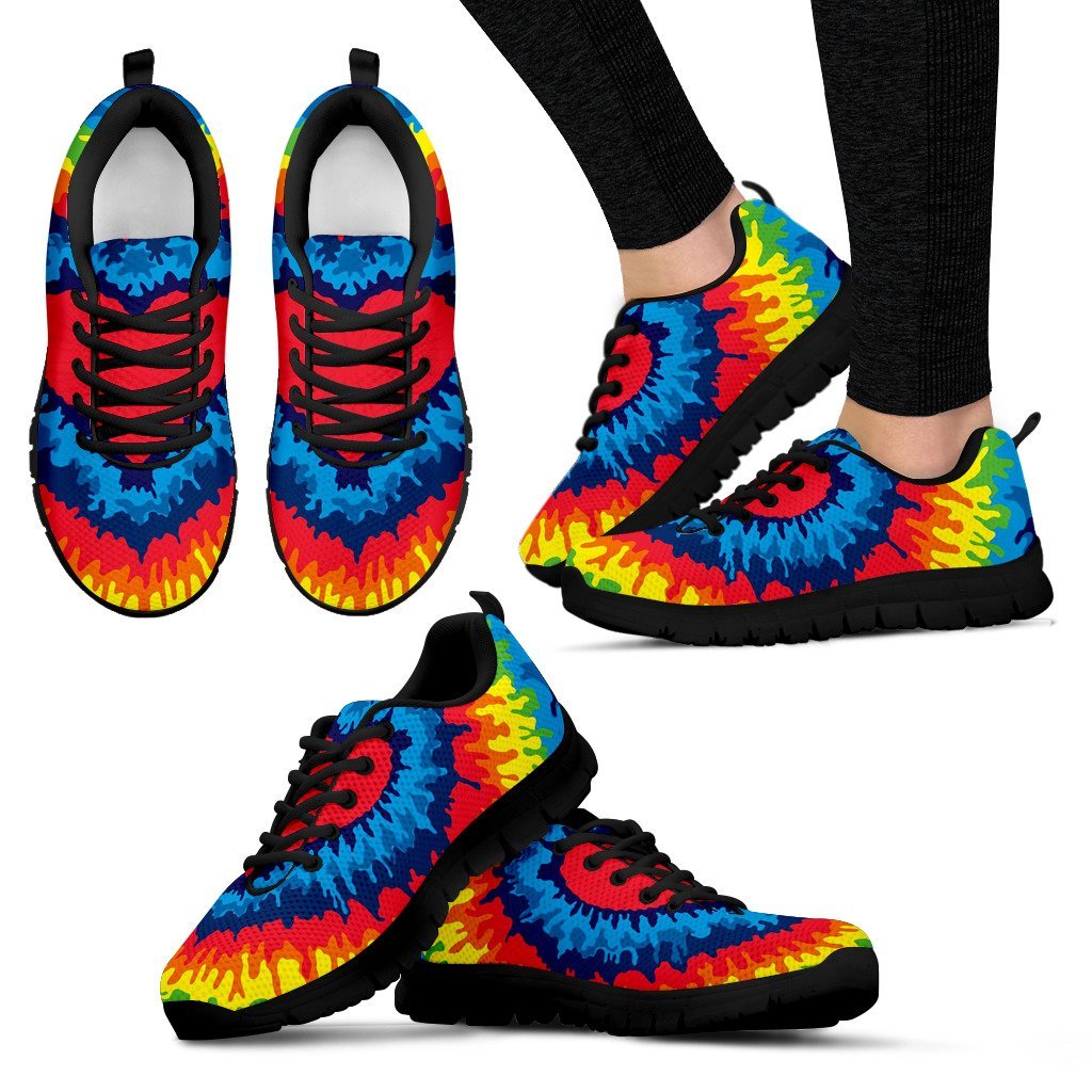 Tie Dye Heart Pattern Print Black Sneaker Shoes For Men Women-grizzshop