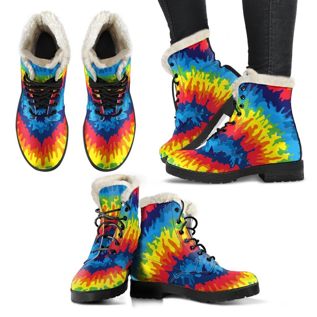 Tie Dye Heart Pattern Print Comfy Winter Boots-grizzshop