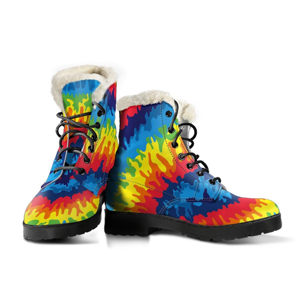 Tie Dye Heart Pattern Print Comfy Winter Boots-grizzshop