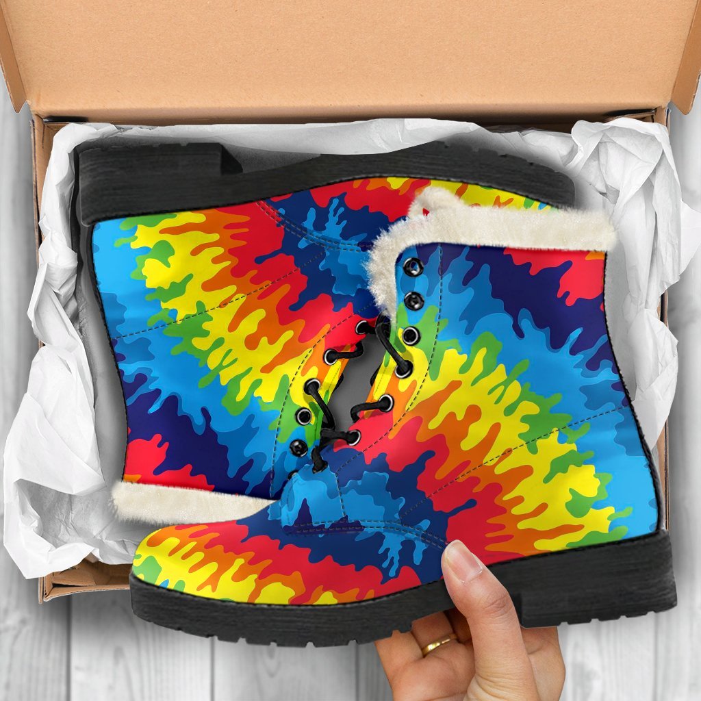 Tie Dye Heart Pattern Print Comfy Winter Boots-grizzshop
