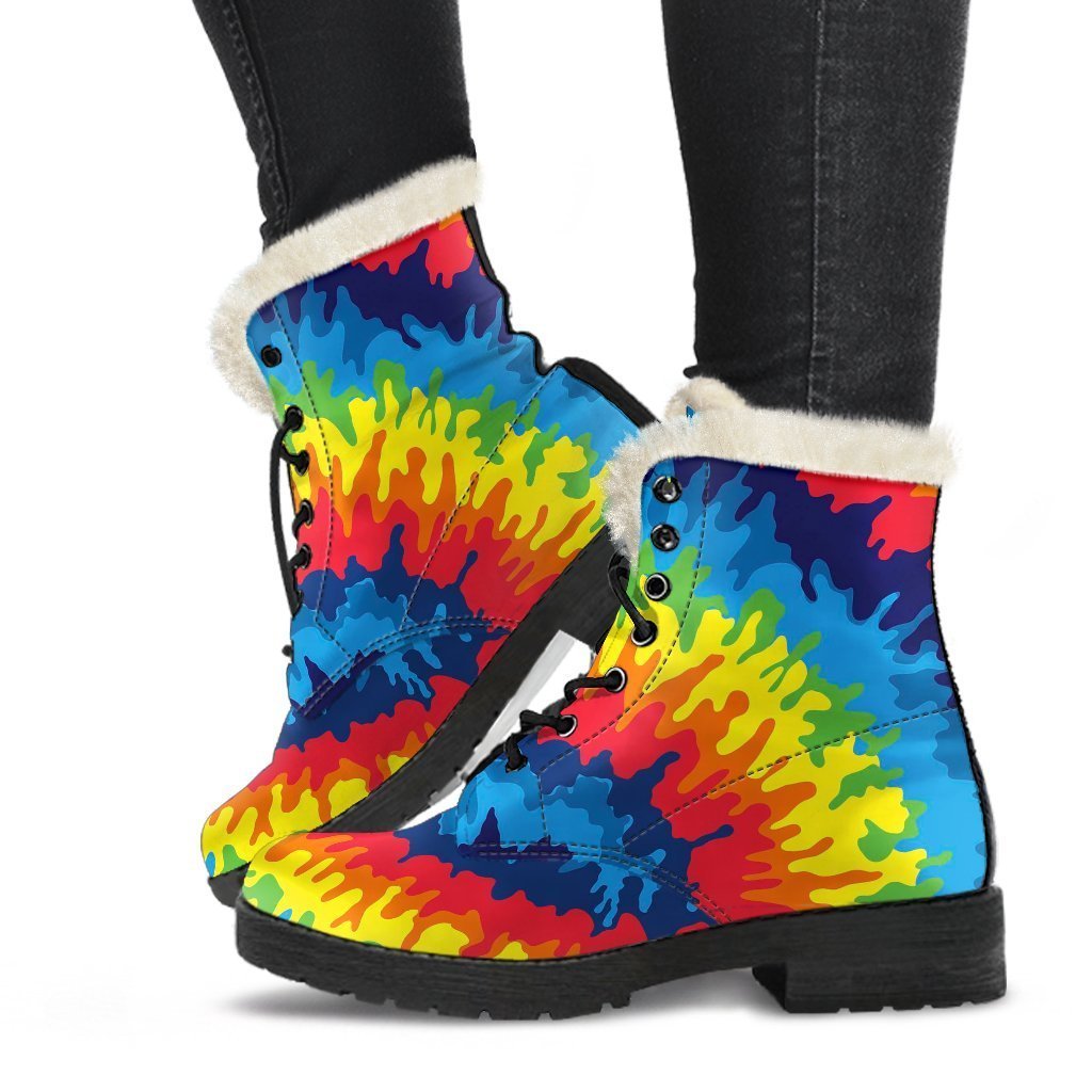 Tie Dye Heart Pattern Print Comfy Winter Boots-grizzshop