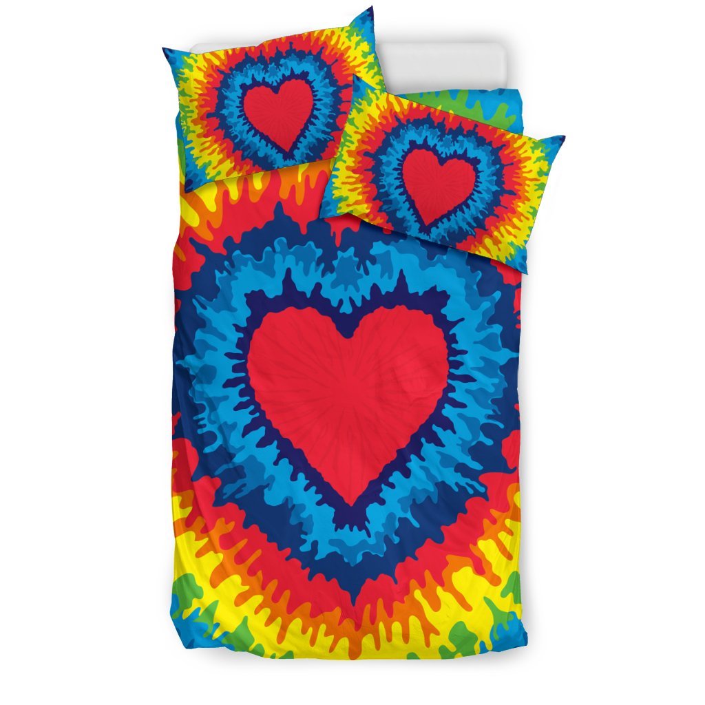 Tie Dye Heart Pattern Print Duvet Cover Bedding Set-grizzshop