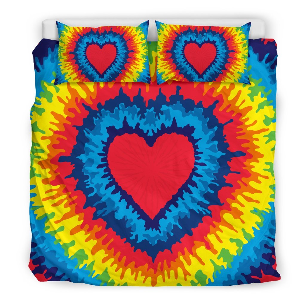 Tie Dye Heart Pattern Print Duvet Cover Bedding Set-grizzshop