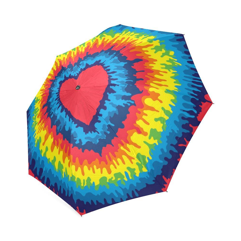 Tie Dye Heart Pattern Print Foldable Umbrella-grizzshop