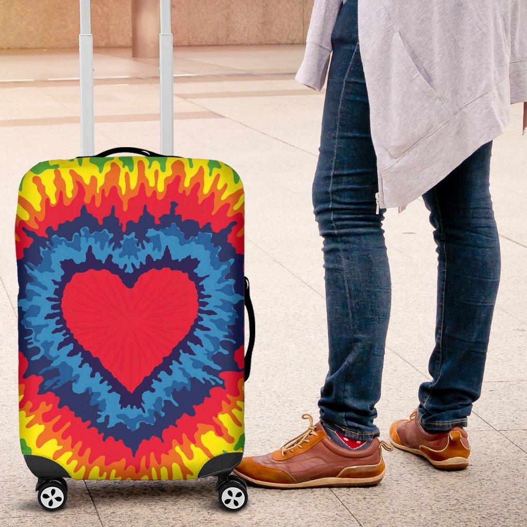 Tie Dye Heart Pattern Print Luggage Cover Protector-grizzshop