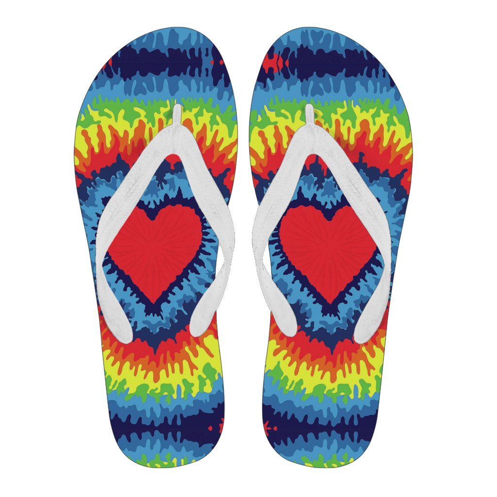 Tie Dye Heart Pattern Print Men & Women Flip Flops-grizzshop