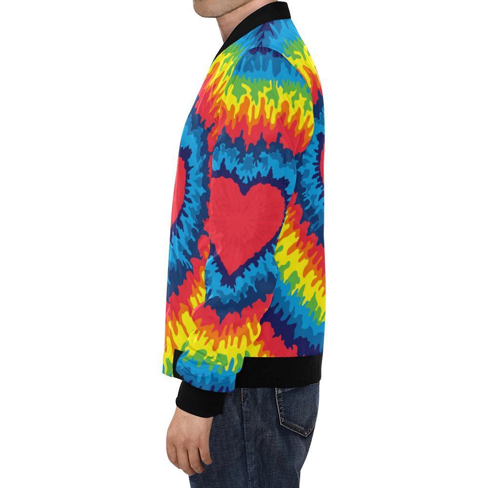 Tie Dye Heart Pattern Print Men's Bomber Jacket-grizzshop