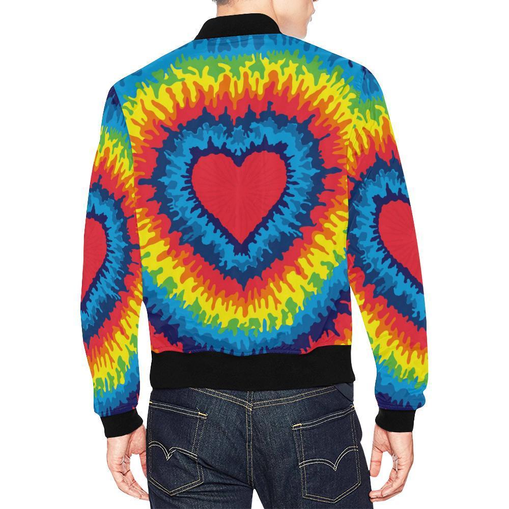 Tie Dye Heart Pattern Print Men's Bomber Jacket-grizzshop