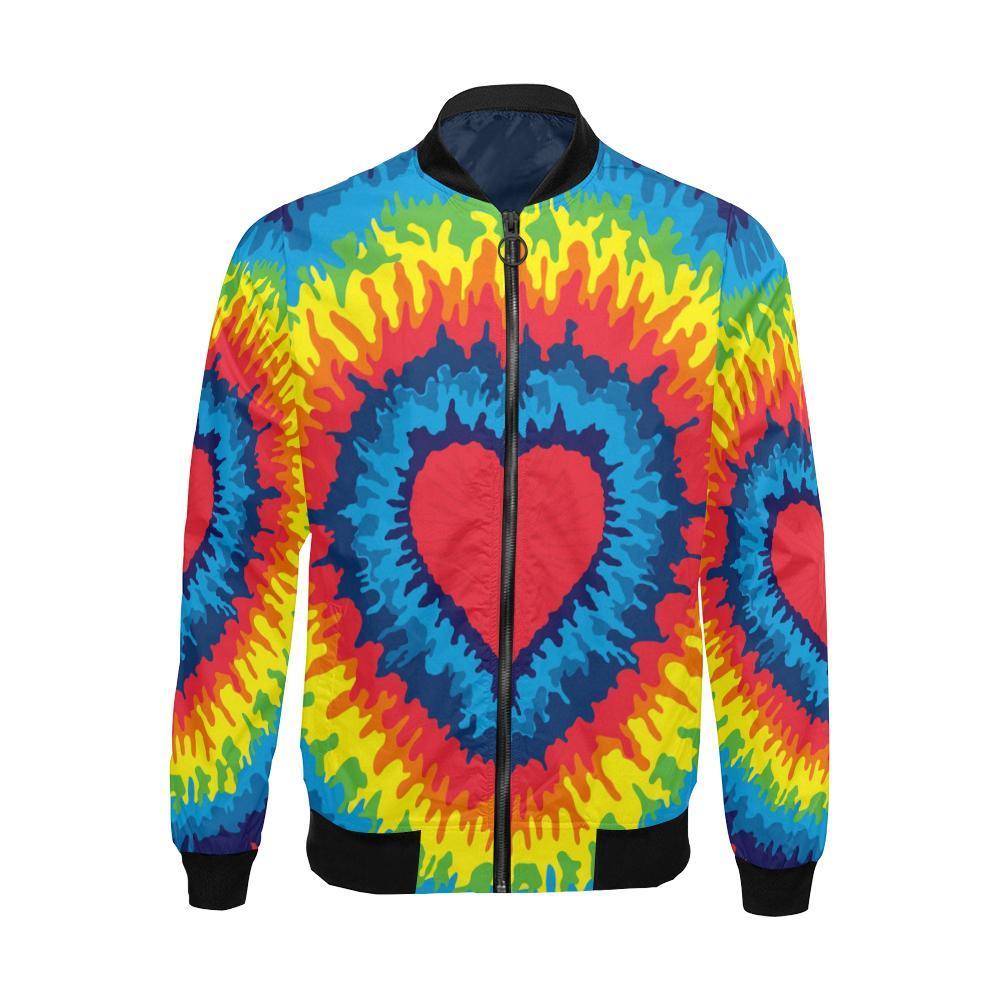 Tie Dye Heart Pattern Print Men's Bomber Jacket-grizzshop