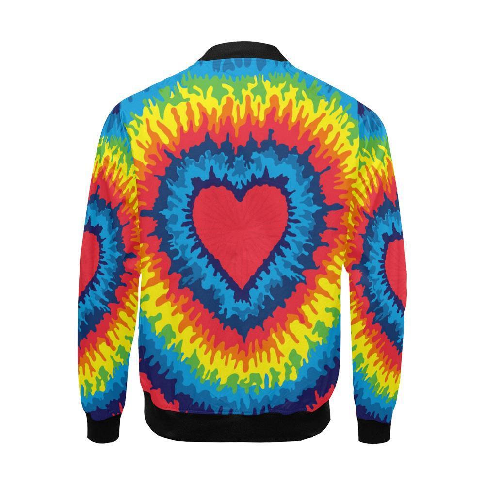 Tie Dye Heart Pattern Print Men's Bomber Jacket-grizzshop