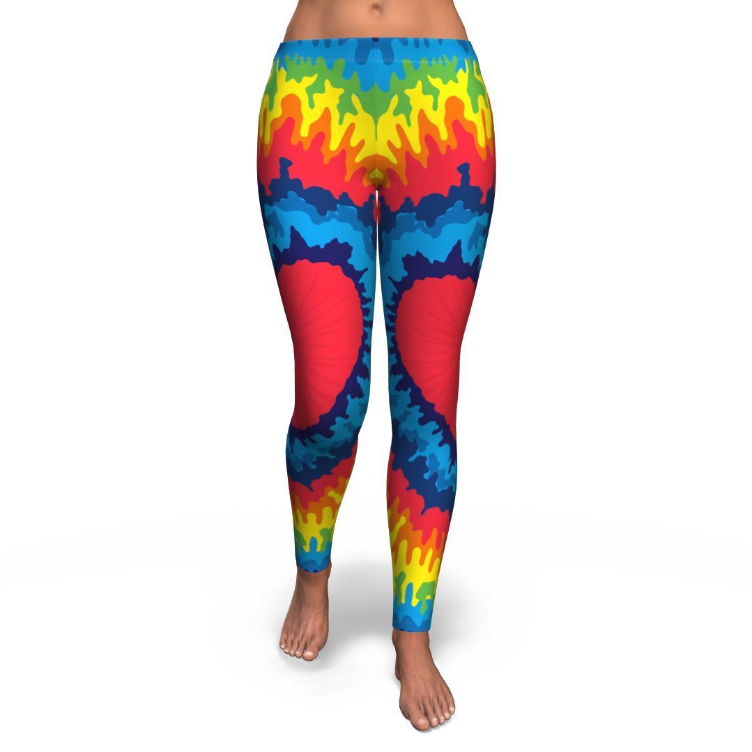 Tie Dye Heart Pattern Print Pattern Women Leggings-grizzshop