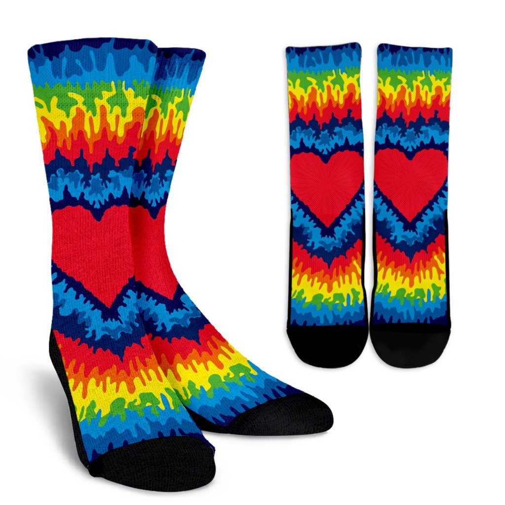 Tie Dye Heart Pattern Print Unisex Crew Socks-grizzshop