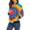 Tie Dye Heart Pattern Print Women Casual Bomber Jacket-grizzshop