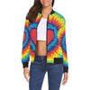 Tie Dye Heart Pattern Print Women Casual Bomber Jacket-grizzshop