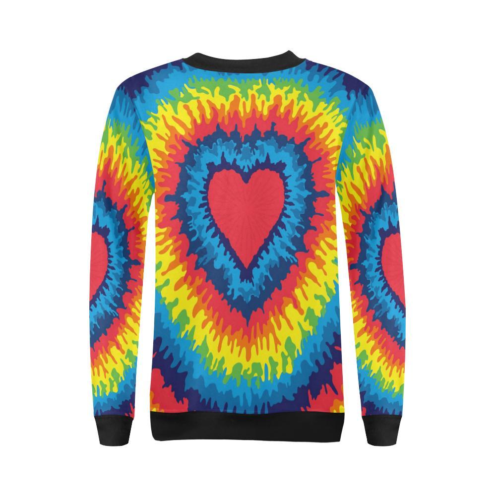 Tie Dye Heart Pattern Print Women Crewneck Sweatshirt-grizzshop