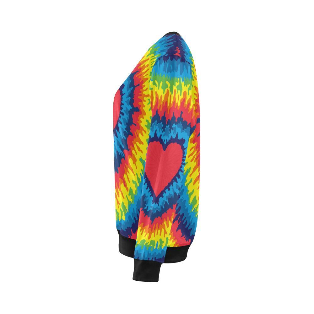 Tie Dye Heart Pattern Print Women Crewneck Sweatshirt-grizzshop