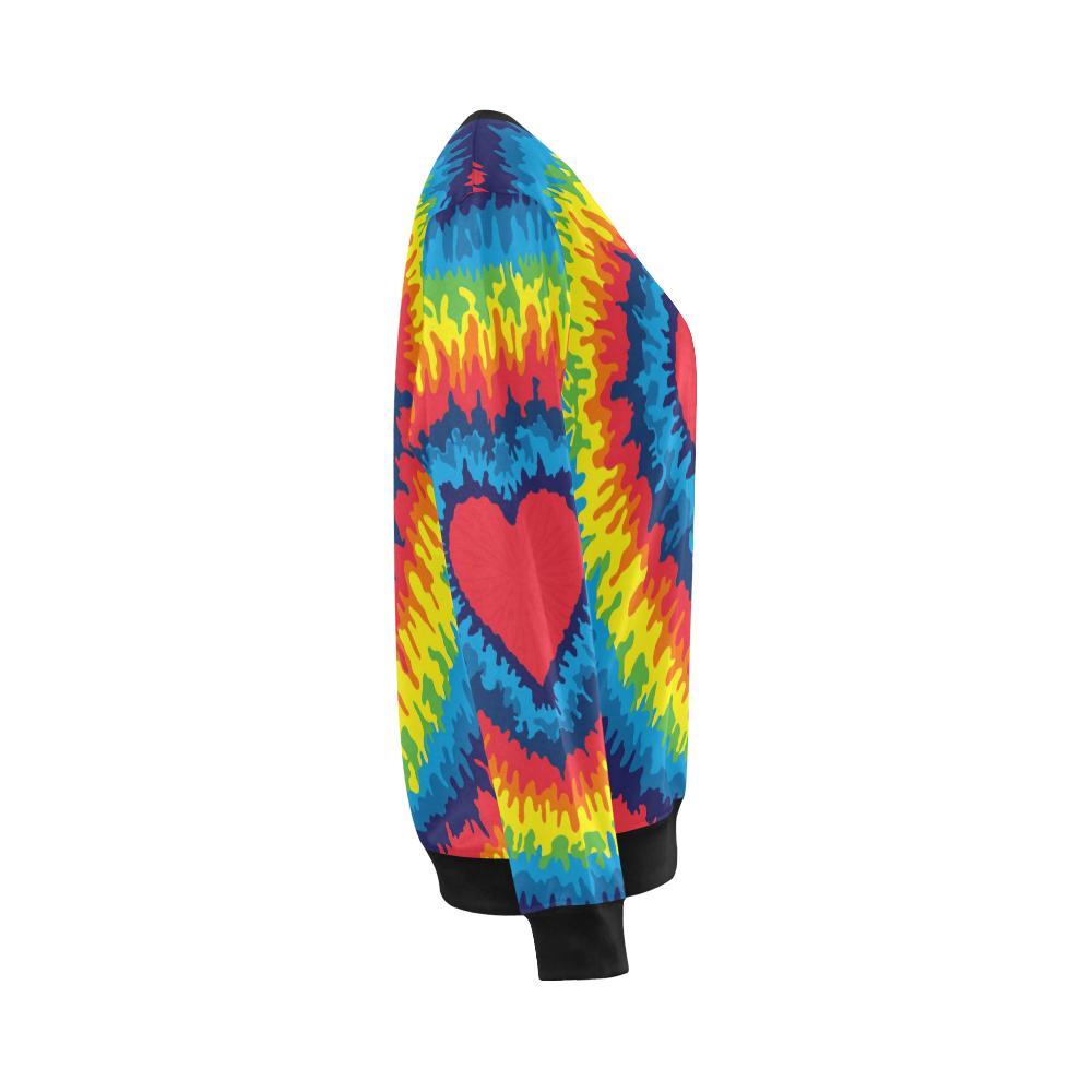 Tie Dye Heart Pattern Print Women Crewneck Sweatshirt-grizzshop