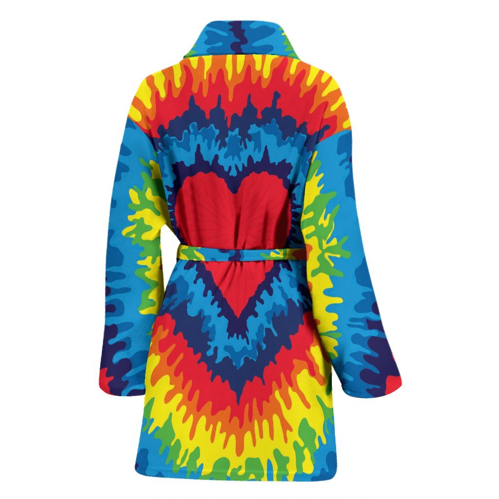 Tie Dye Heart Pattern Print Women Long Robe-grizzshop