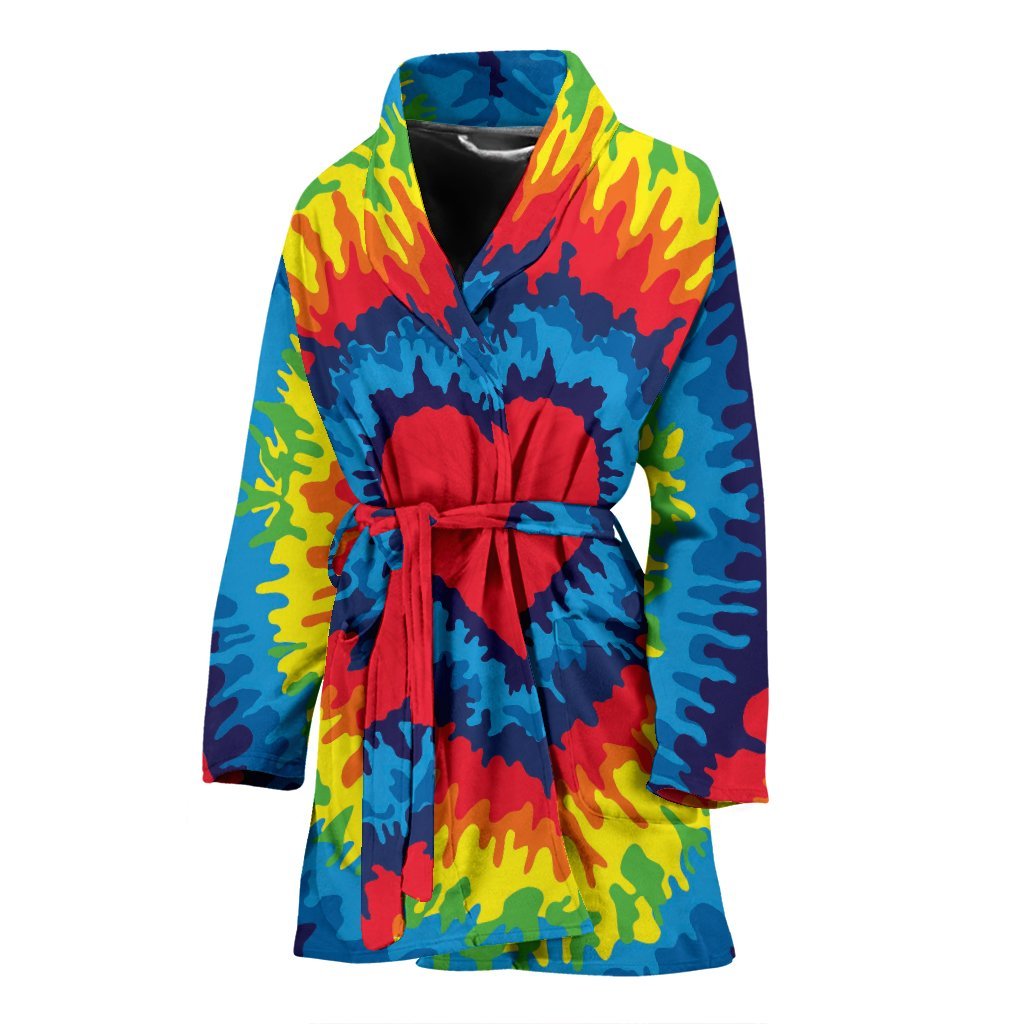 Tie Dye Heart Pattern Print Women Long Robe-grizzshop