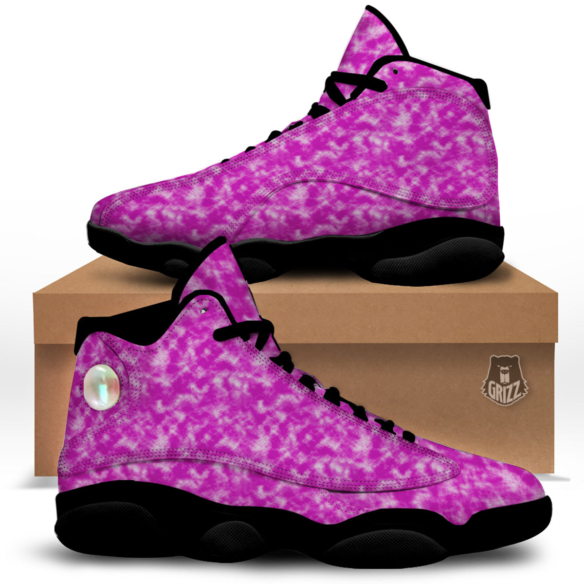 Tie Dye Hot Pink Print Pattern Black Basketball Shoes-grizzshop