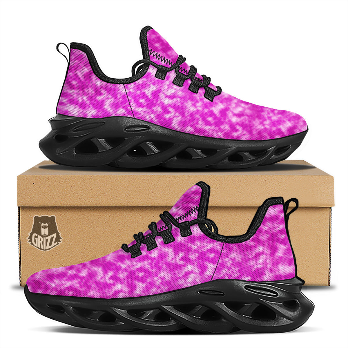 Tie Dye Hot Pink Print Pattern Black Running Shoes-grizzshop