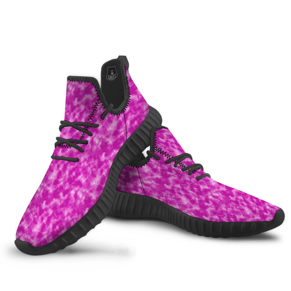 Tie Dye Hot Pink Print Pattern Black Walking Shoes-grizzshop