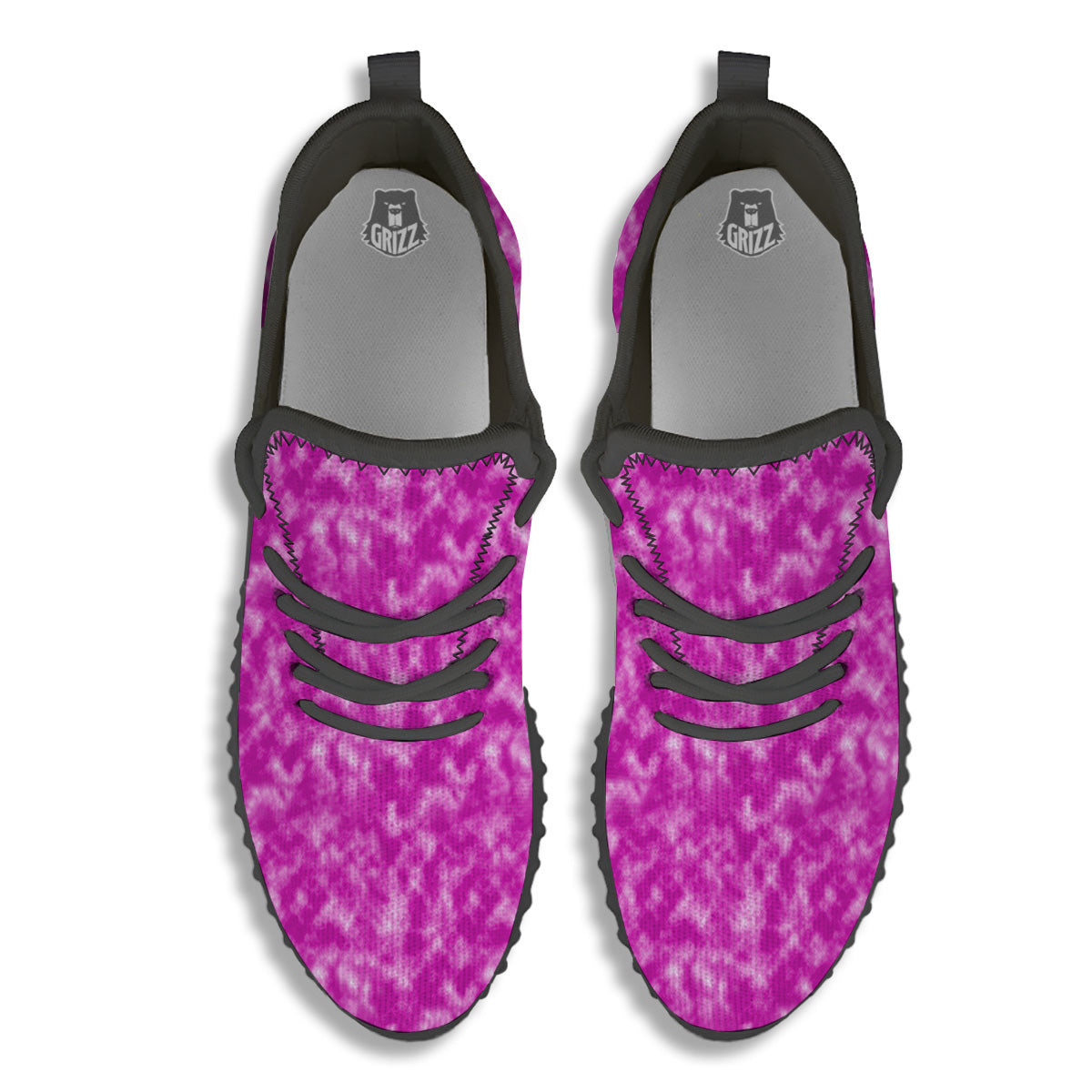 Tie Dye Hot Pink Print Pattern Black Walking Shoes-grizzshop