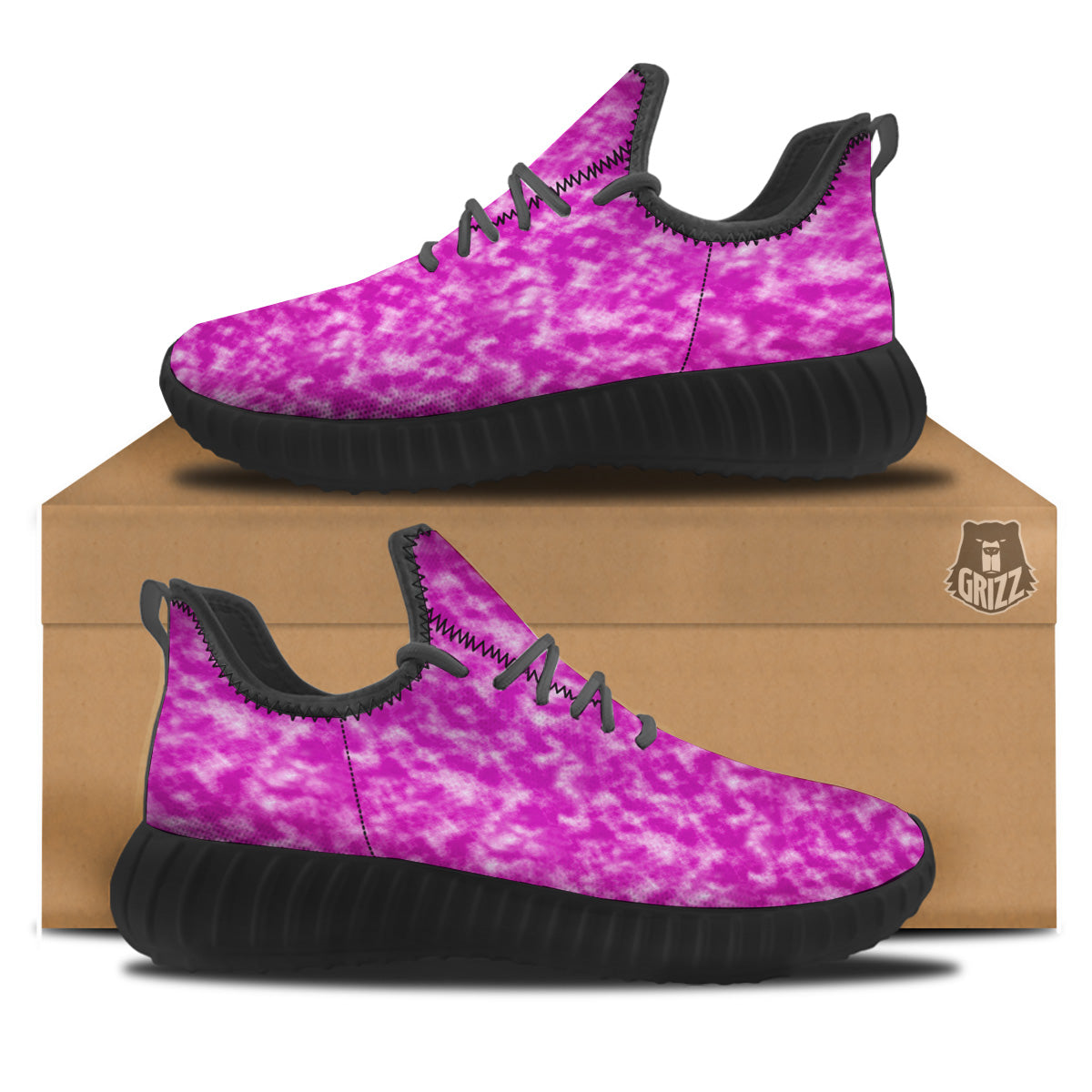 Tie Dye Hot Pink Print Pattern Black Walking Shoes-grizzshop