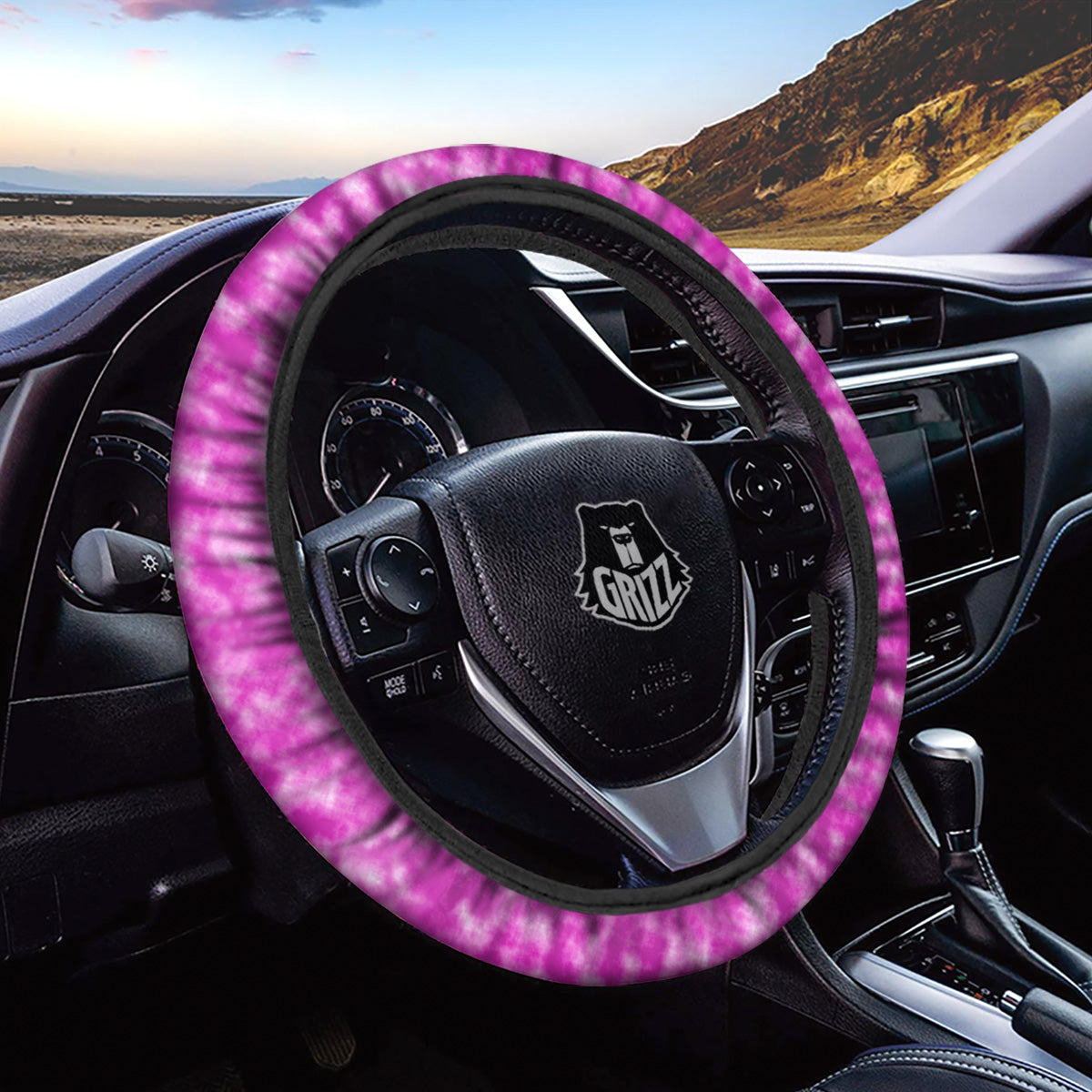 Tie Dye Hot Pink Print Pattern Car Steering Wheel Cover-grizzshop