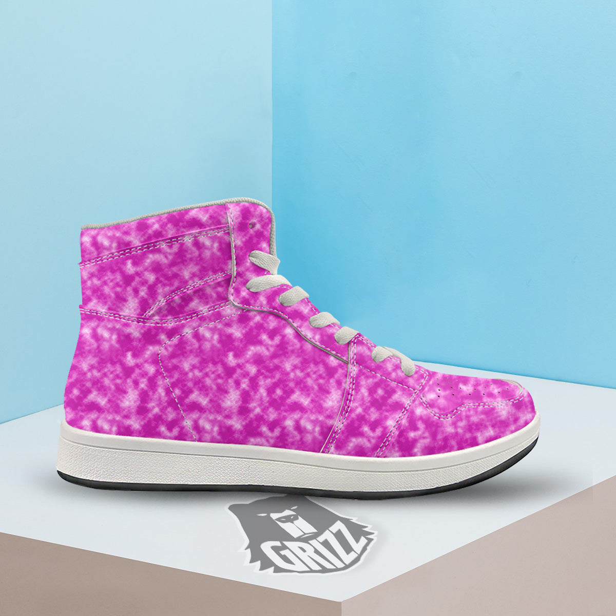 Tie Dye Hot Pink Print Pattern High Top Sneakers-grizzshop