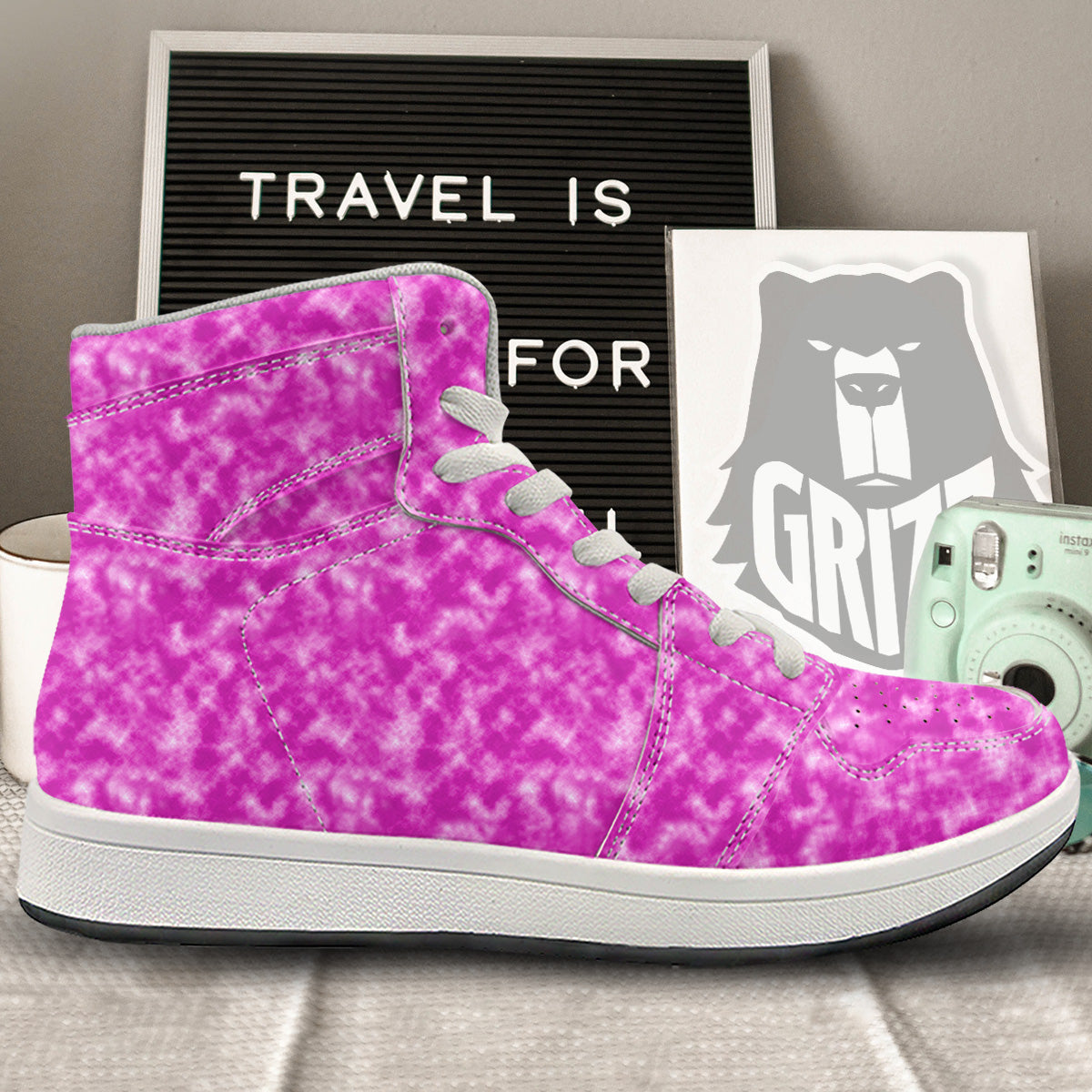 Tie Dye Hot Pink Print Pattern High Top Sneakers-grizzshop