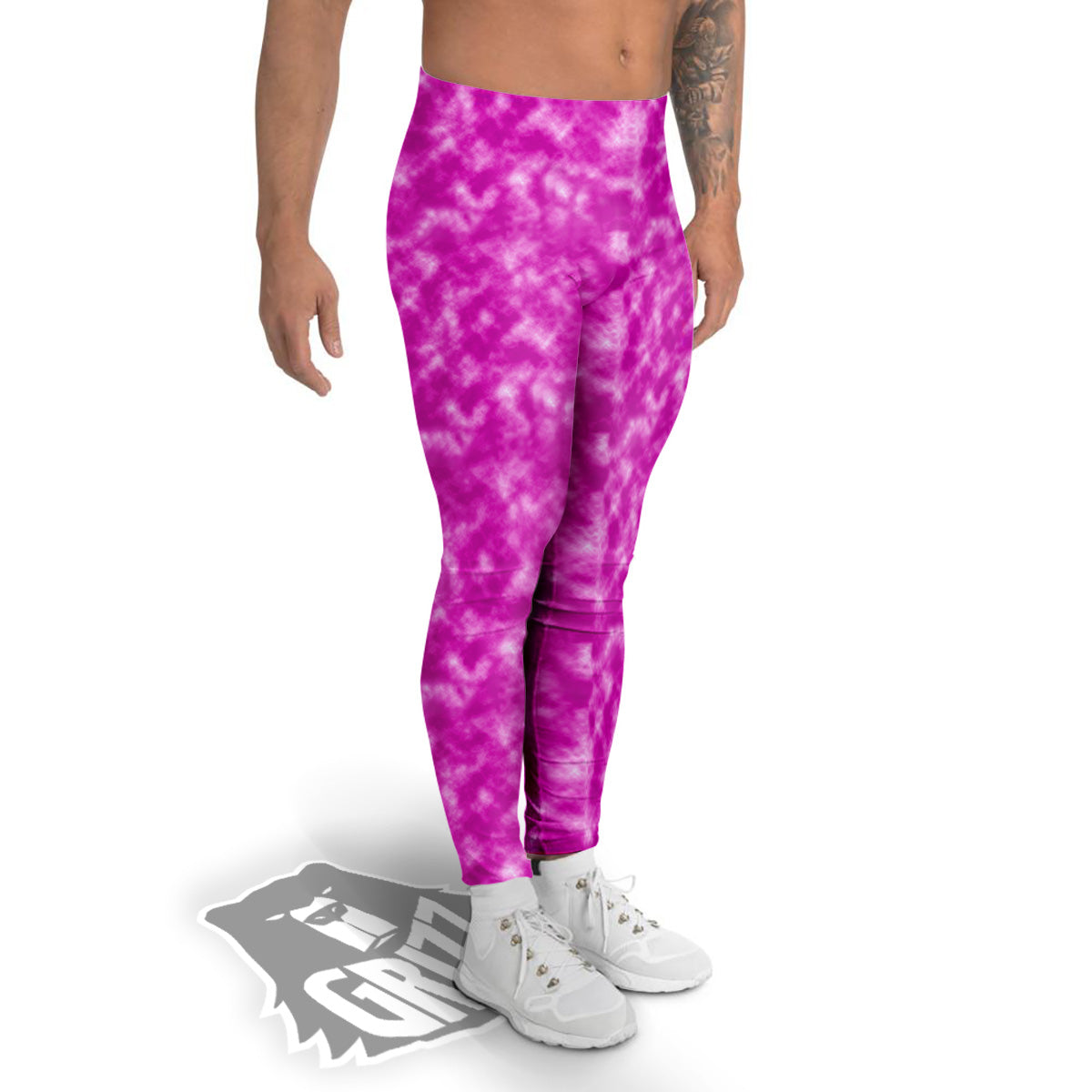 Tie Dye Hot Pink Print Pattern Men's Leggings-grizzshop