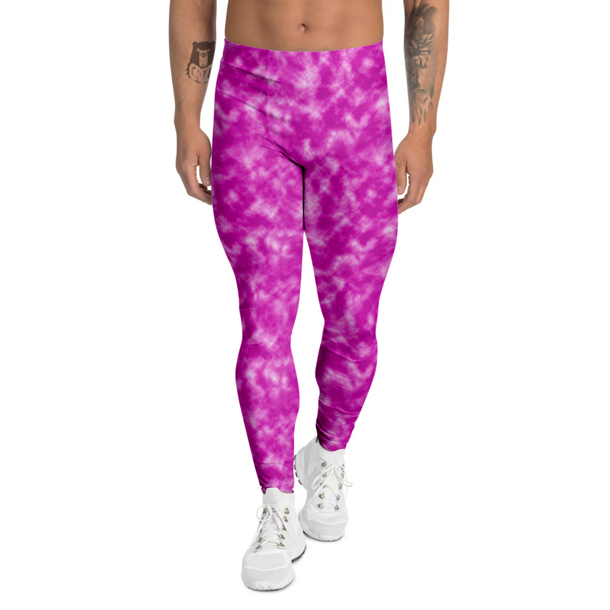 Tie Dye Hot Pink Print Pattern Men's Leggings-grizzshop