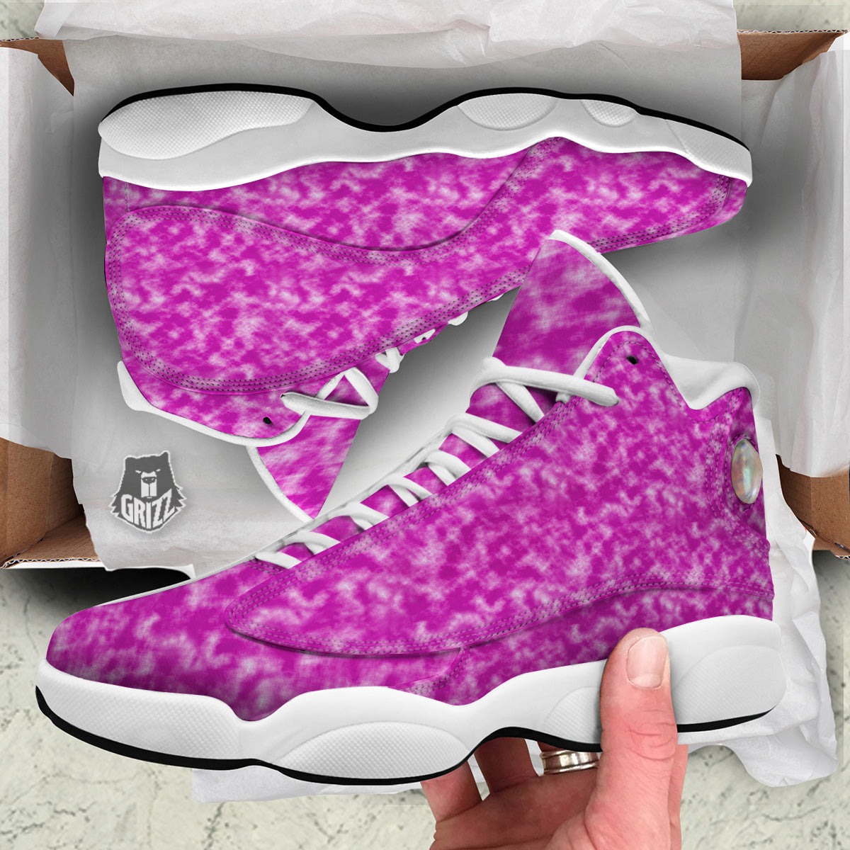 Tie Dye Hot Pink Print Pattern White Basketball Shoes-grizzshop