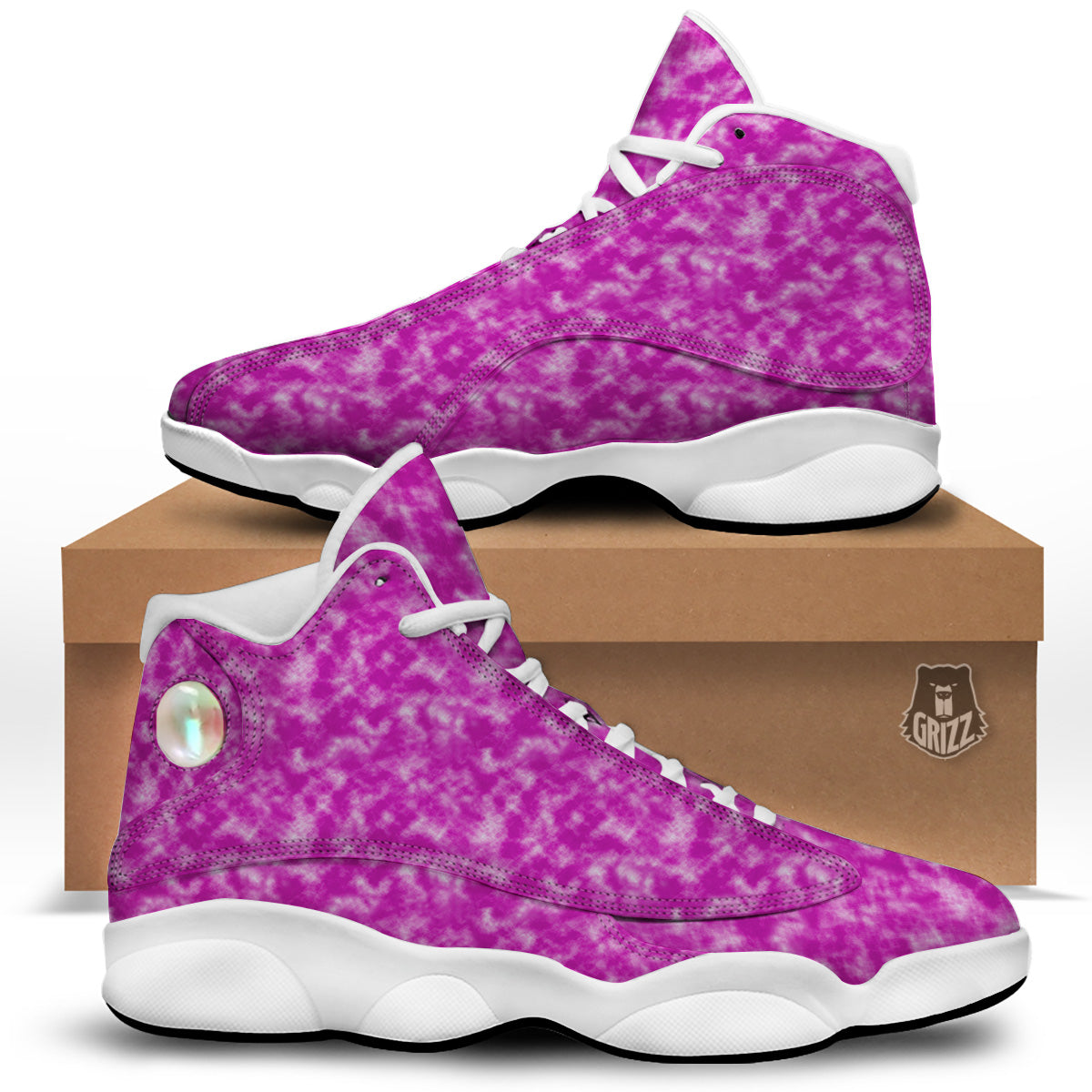 Tie Dye Hot Pink Print Pattern White Basketball Shoes-grizzshop