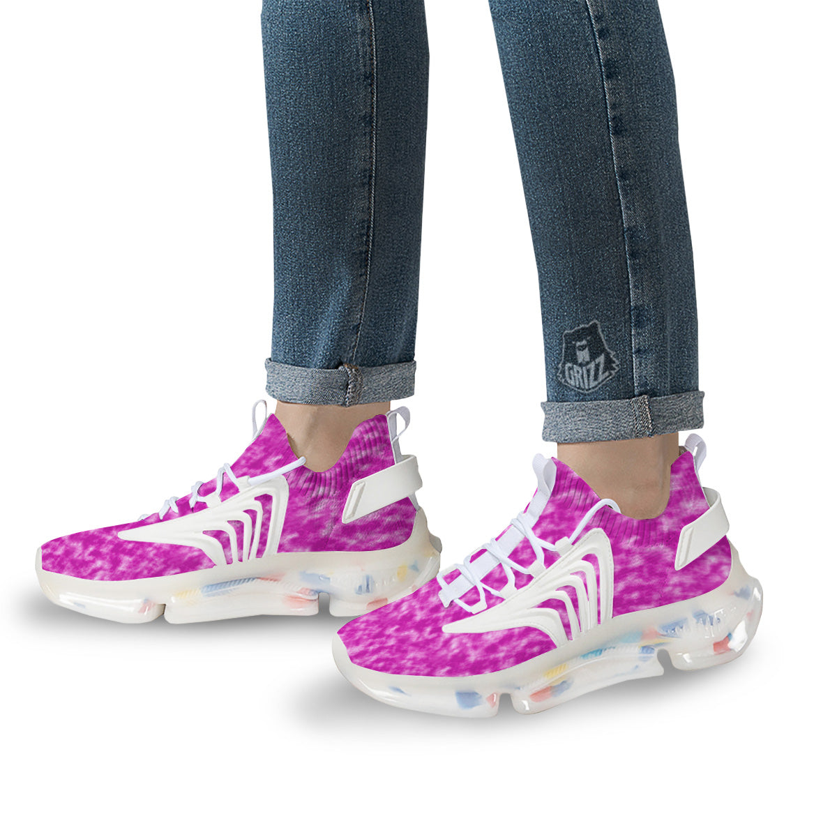 Tie Dye Hot Pink Print Pattern White Gym Shoes-grizzshop