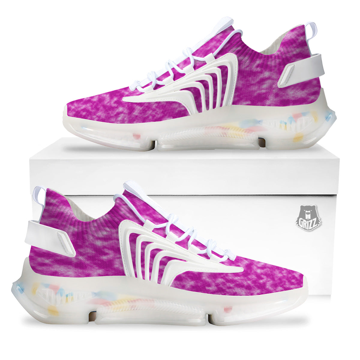 Tie Dye Hot Pink Print Pattern White Gym Shoes-grizzshop