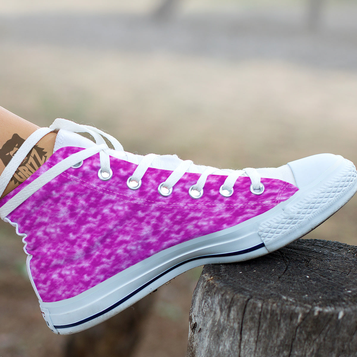Tie Dye Hot Pink Print Pattern White High Top Shoes-grizzshop