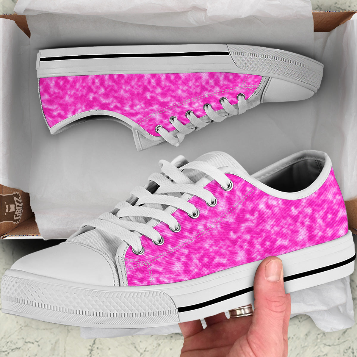Tie Dye Hot Pink Print Pattern White Low Top Shoes-grizzshop