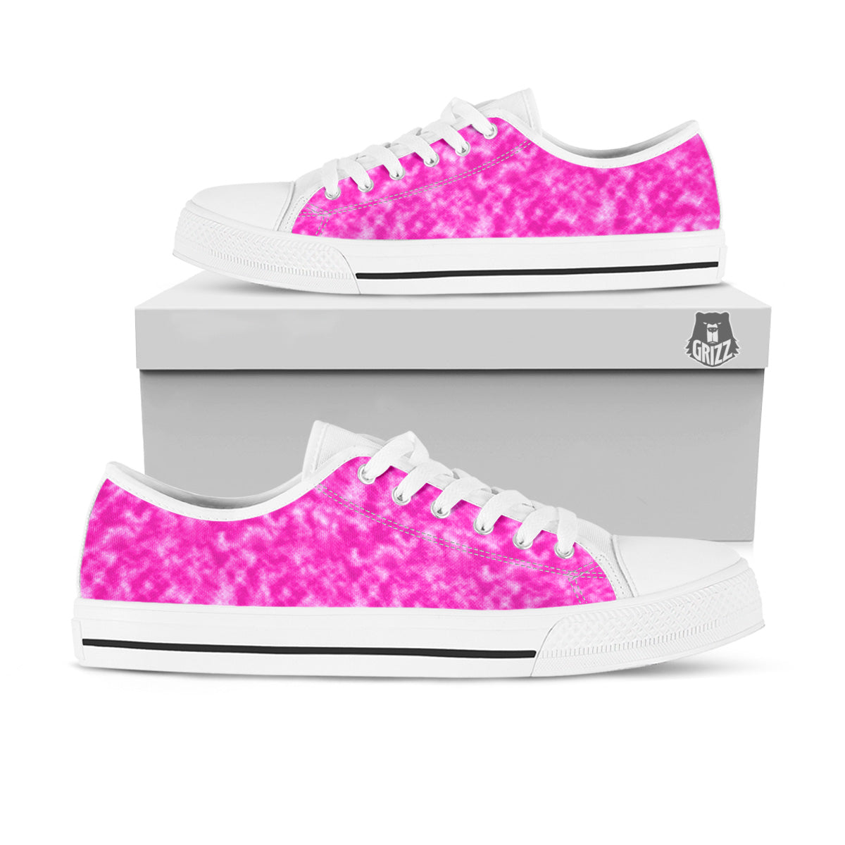 Tie Dye Hot Pink Print Pattern White Low Top Shoes-grizzshop
