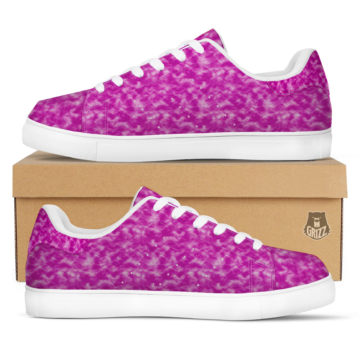 Tie Dye Hot Pink Print Pattern White Low Top Sneakers-grizzshop