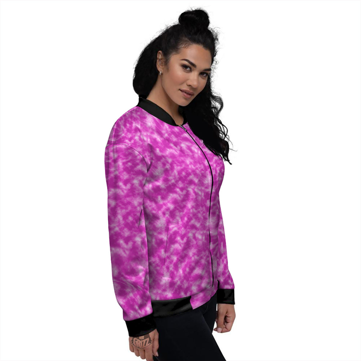 Tie Dye Hot Pink Print Pattern Women's Bomber Jacket-grizzshop