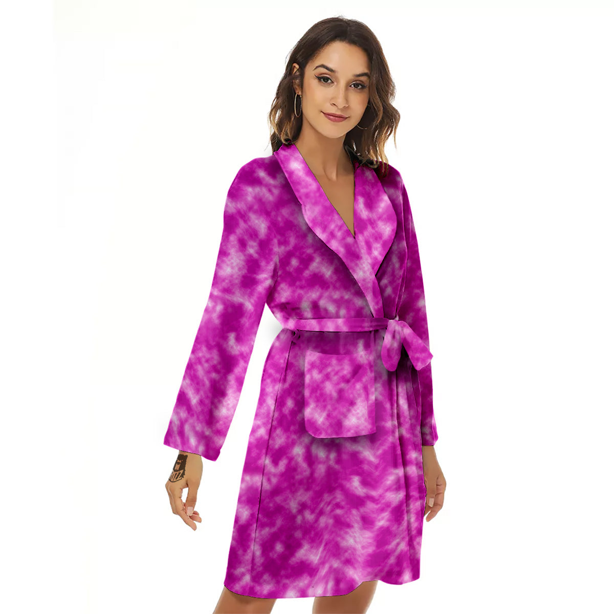 Tie Dye Hot Pink Print Pattern Women's Robe-grizzshop