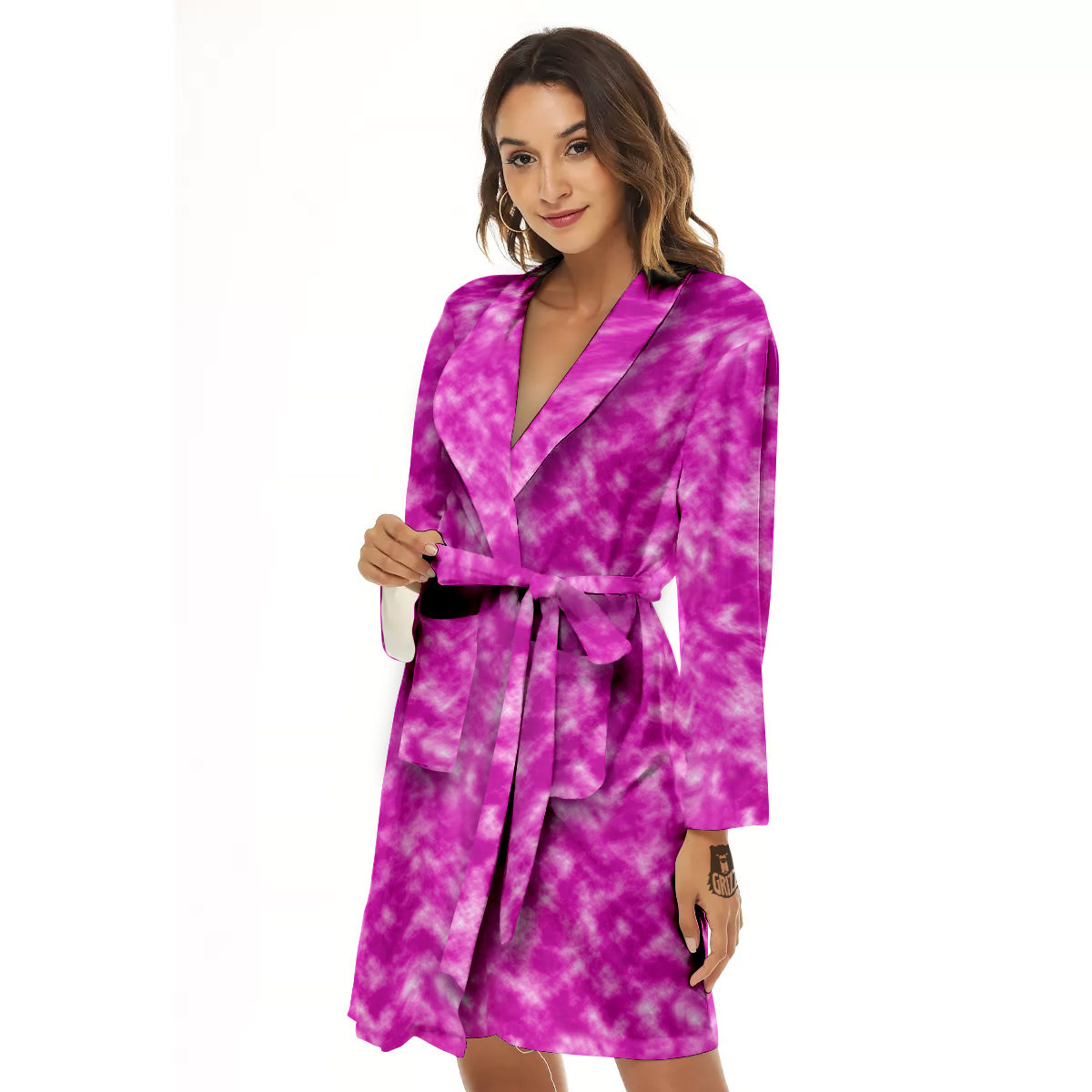 Tie Dye Hot Pink Print Pattern Women's Robe-grizzshop