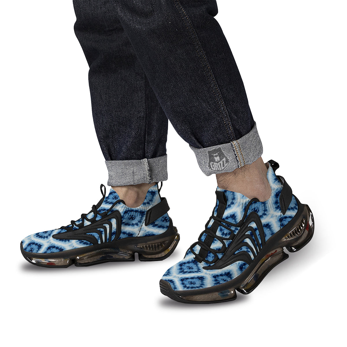 Tie Dye Indigo Color Blue Print Black Gym Shoes-grizzshop