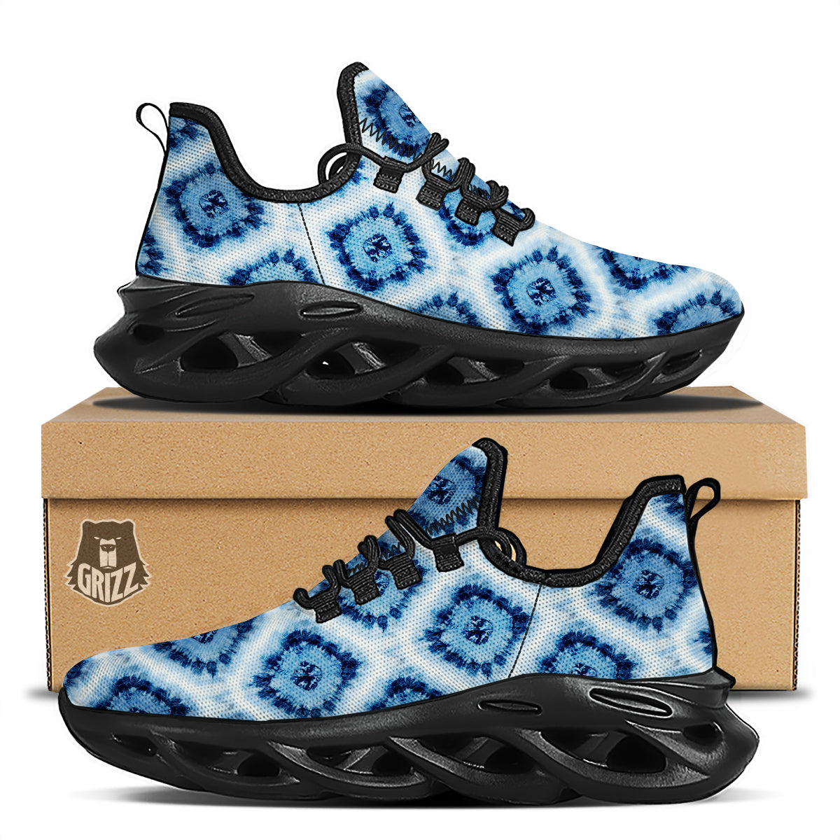 Tie Dye Indigo Color Blue Print Black Running Shoes-grizzshop